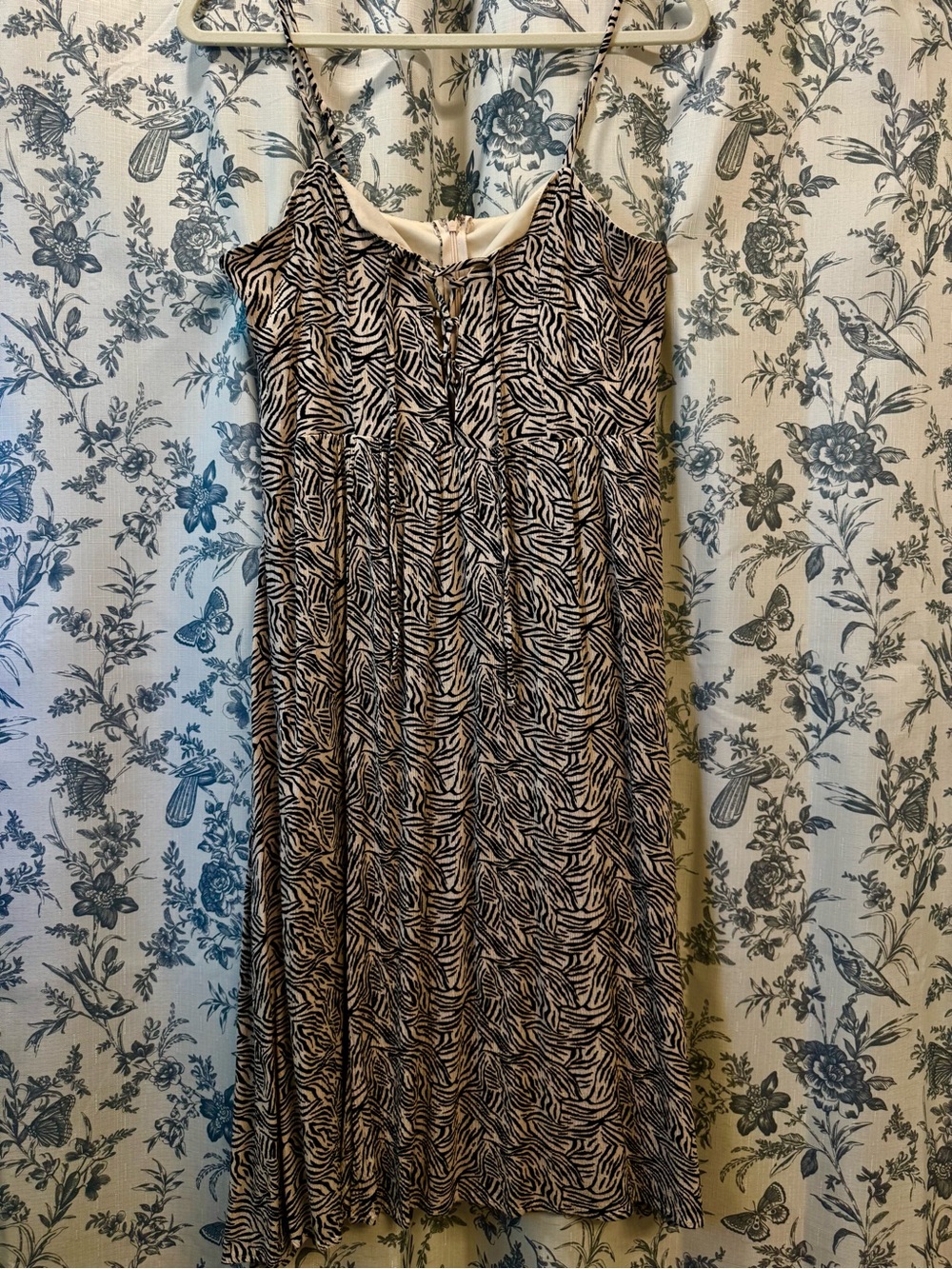 Timing Zebra-Print Spaghetti Strap Midi Dress in Black and Cream